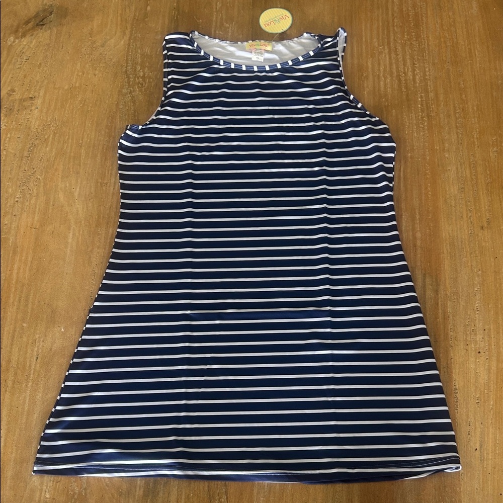 Navy and White‎ Striped Sleeveless A-Line Dress Summer Sundress Women's S/M